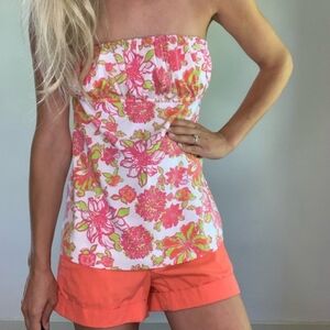 Lilly Pulitzer Strapless Top Hotty Pink Ten Speed Print. EUC